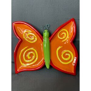 Butterfly Trinket Dish Ceramic Unique 6.5x6.5"